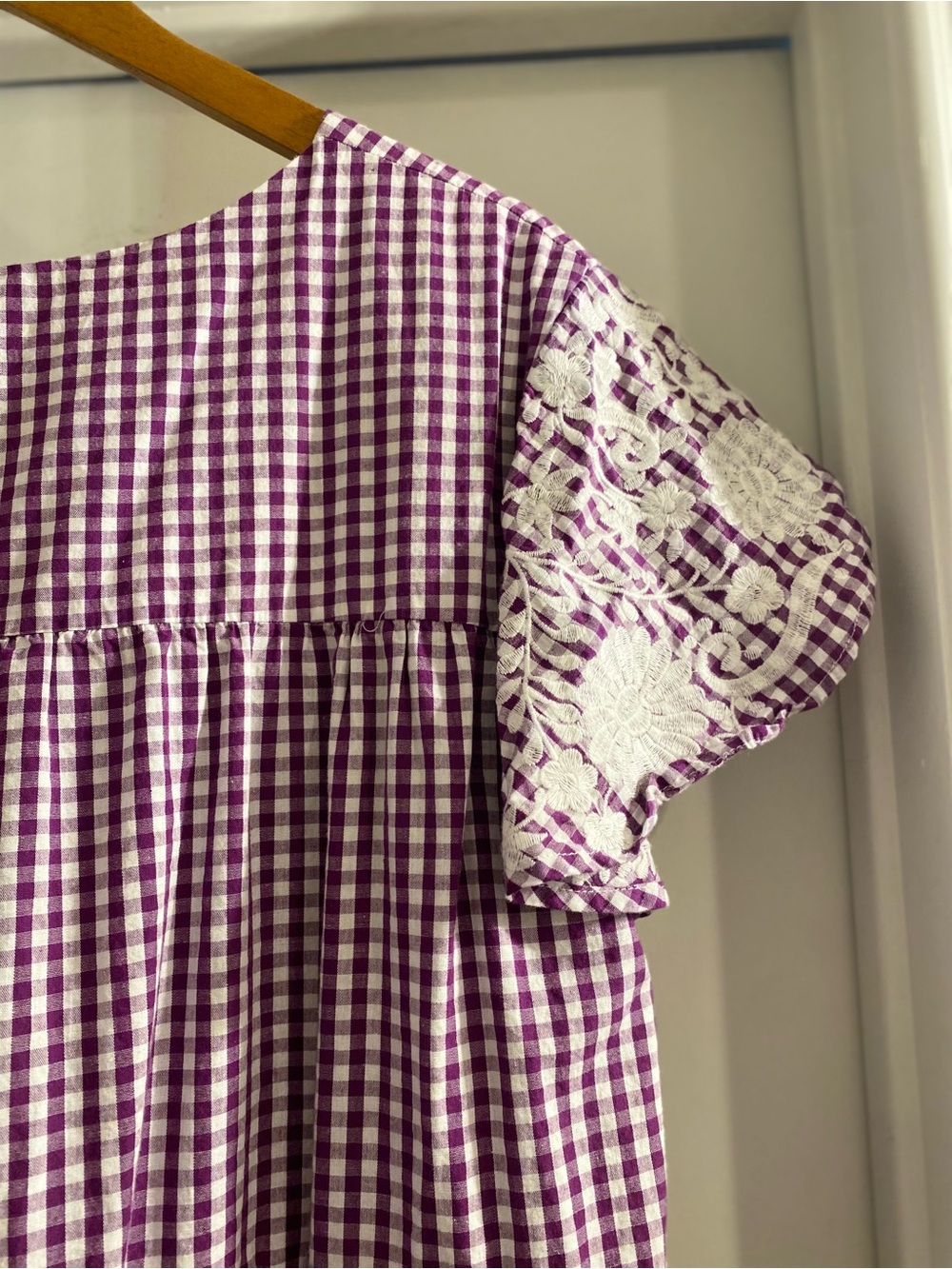 NEW J. Marie Purple Gingham Embroidered Tiered Dress Size Large - Picture 4 of 4